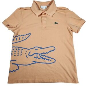 Lacoste Polo Shirt Mens Medium Peach Cotton Graphic Crocodile PH9739 Regular Fit